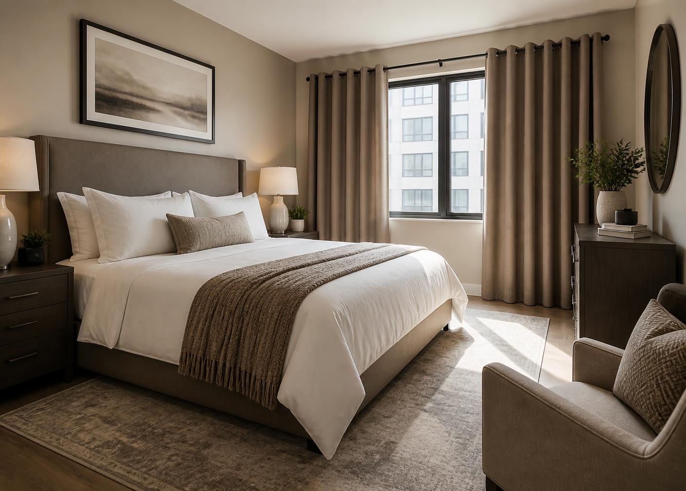 Restful furnished bedroom in a Frontline residence